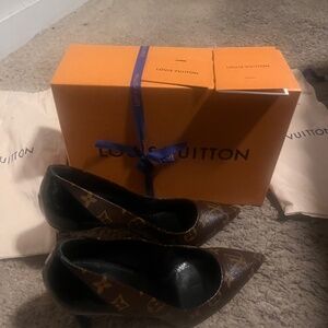 LV Monogram Leather Trim Embellishment Pumps